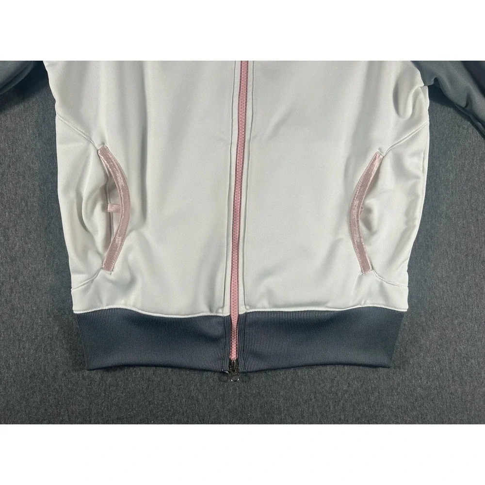 Nike Girls' Vintage Full-Zip Track Jacket Grey White Pink Size M (8-10)